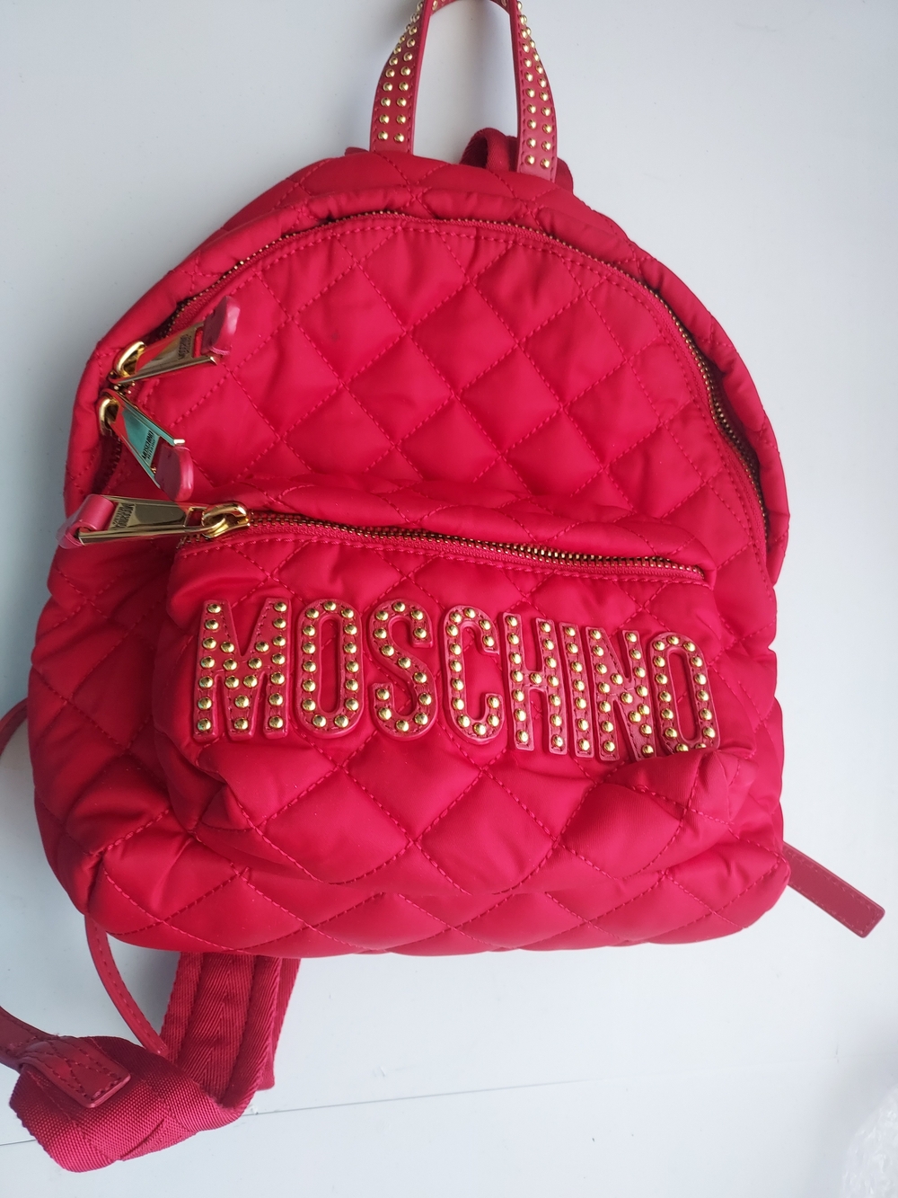Moschino lovely Quilted Red Studded Logo Backpack